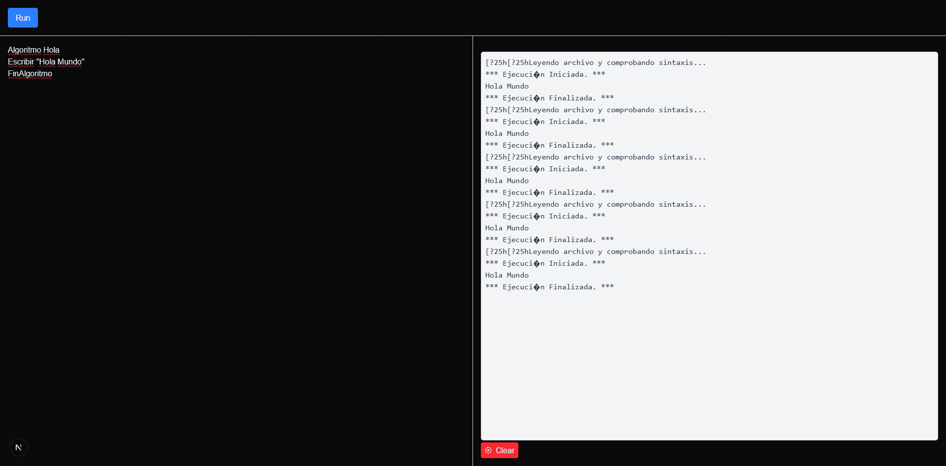 PSeInt interpreter output running in the browser